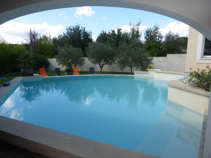 piscine vue de la terrasse coin repas